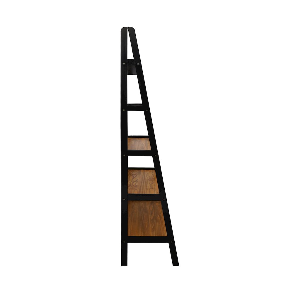 5-Shelf Ladder Bookcase - Rustic Brown/Black. Picture 2