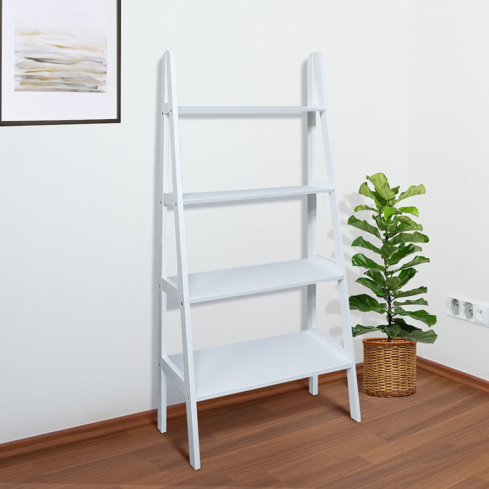 4-Shelf Ladder Bookcase, White. Picture 12
