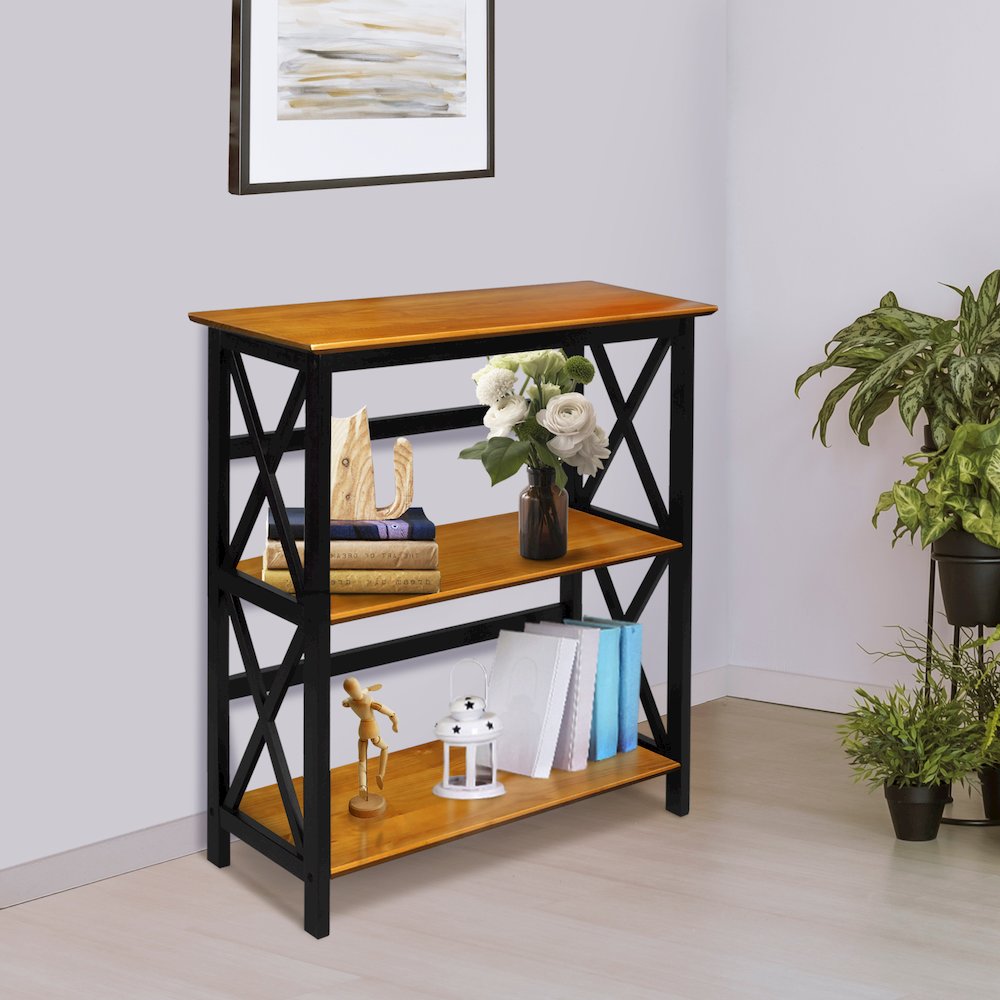 Montego 3-Shelf Bookcase, Antique Walnut/Black. Picture 8