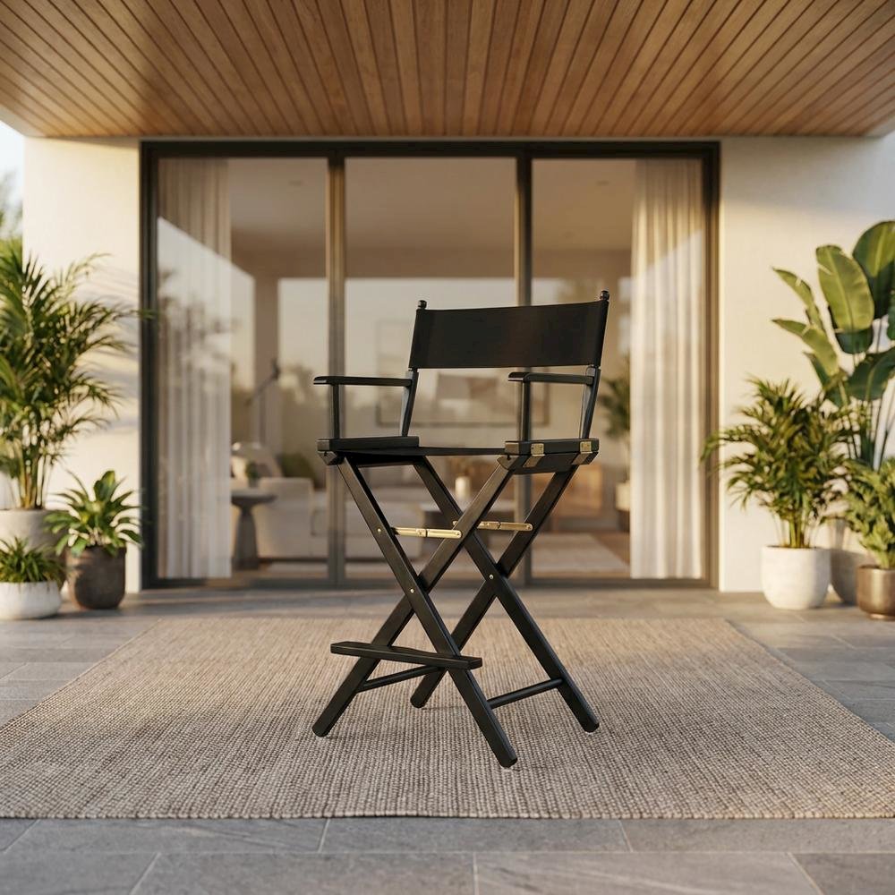 Black Extra-Wide Director's Chair, Black Frame, 30-Inch Bar Height. Picture 2