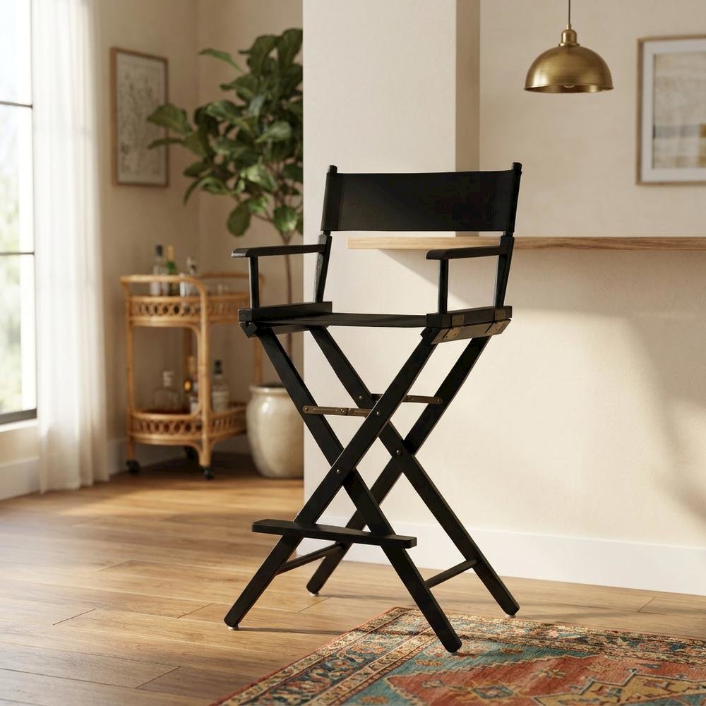 Black Extra-Wide Director's Chair, Black Frame, 30-Inch Bar Height. Picture 3