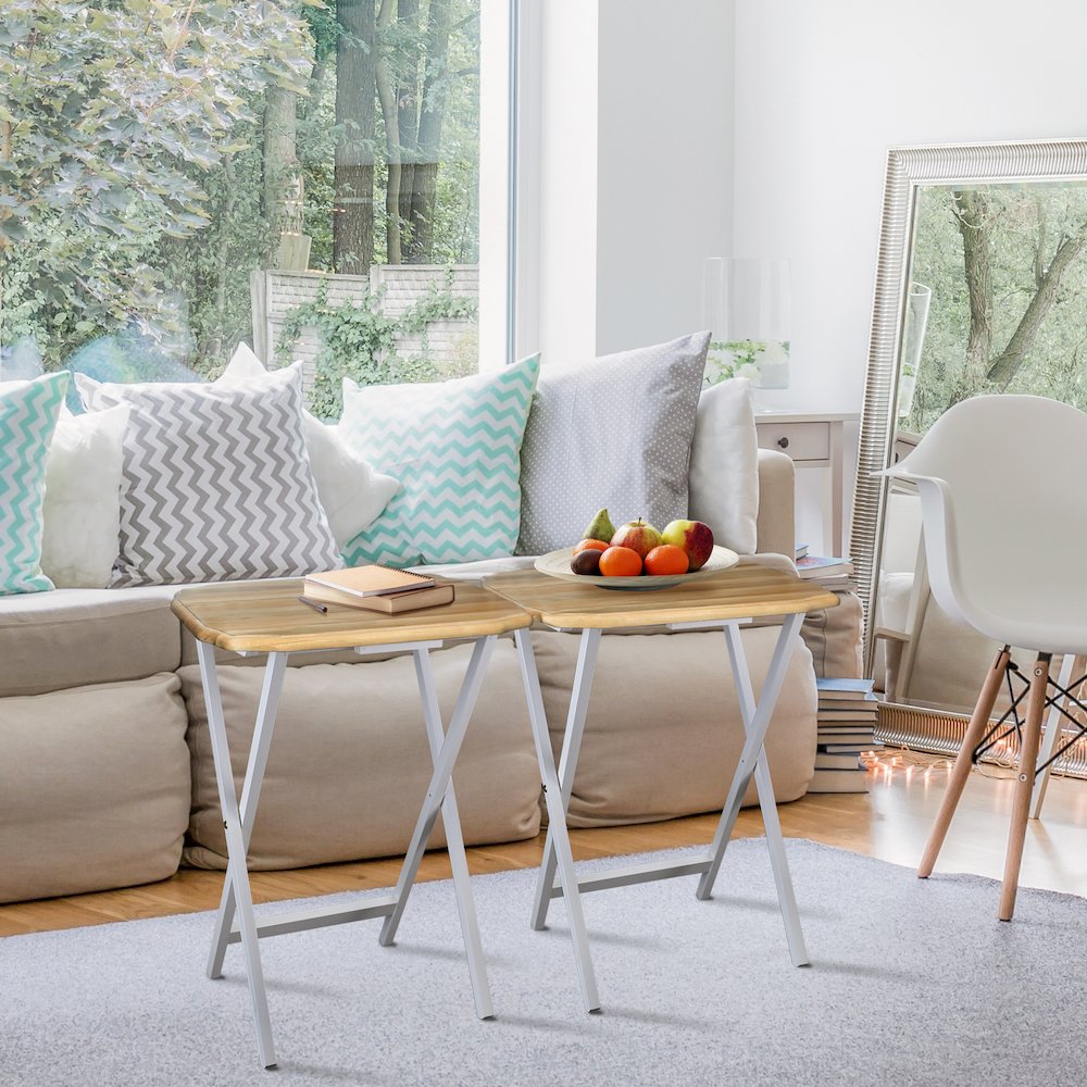 Medallion 2pcs Tray Table Set - Natural/White. Picture 12