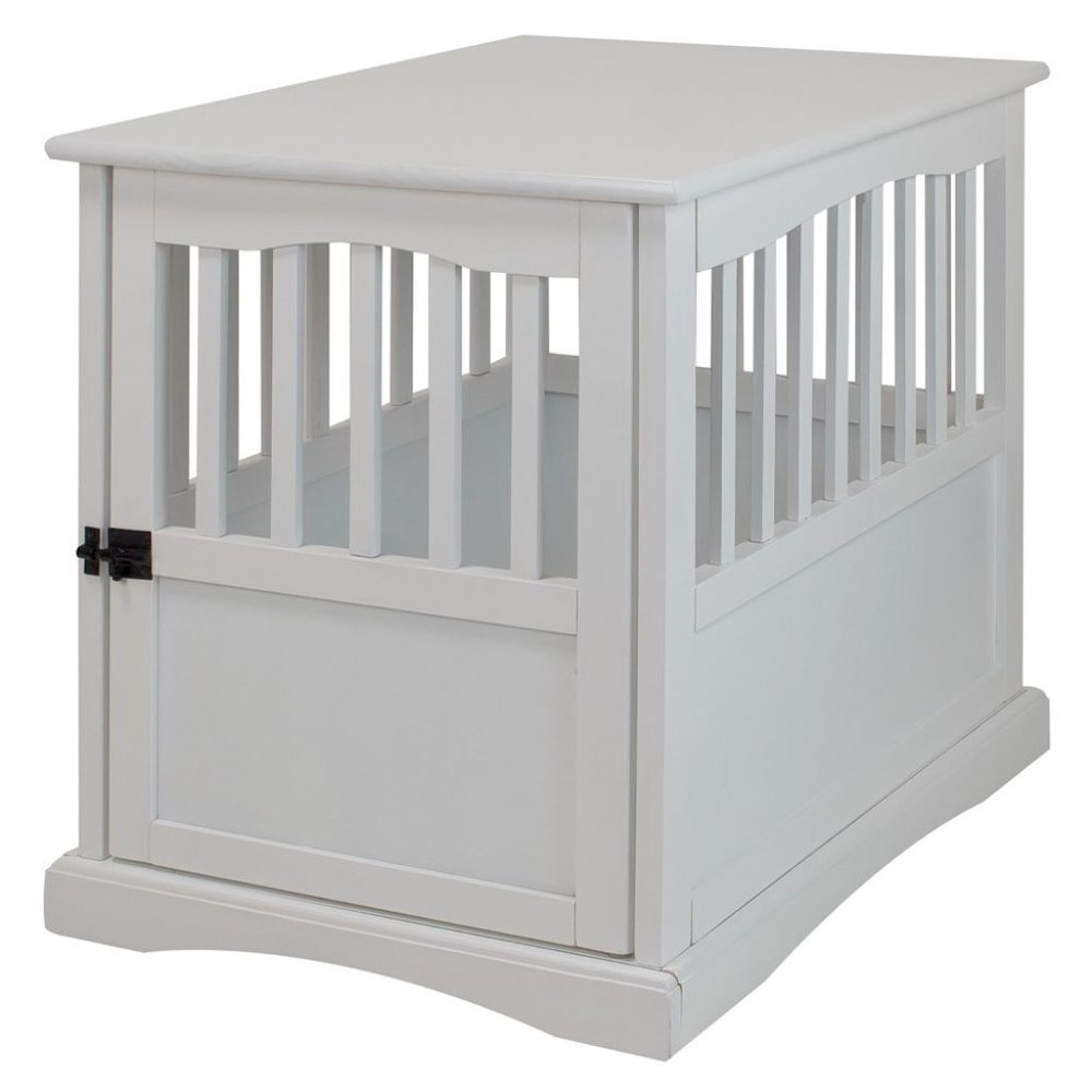 White Dog Kennel Furniture with Lockable Gate, Solid Wood Crate Table. Picture 1