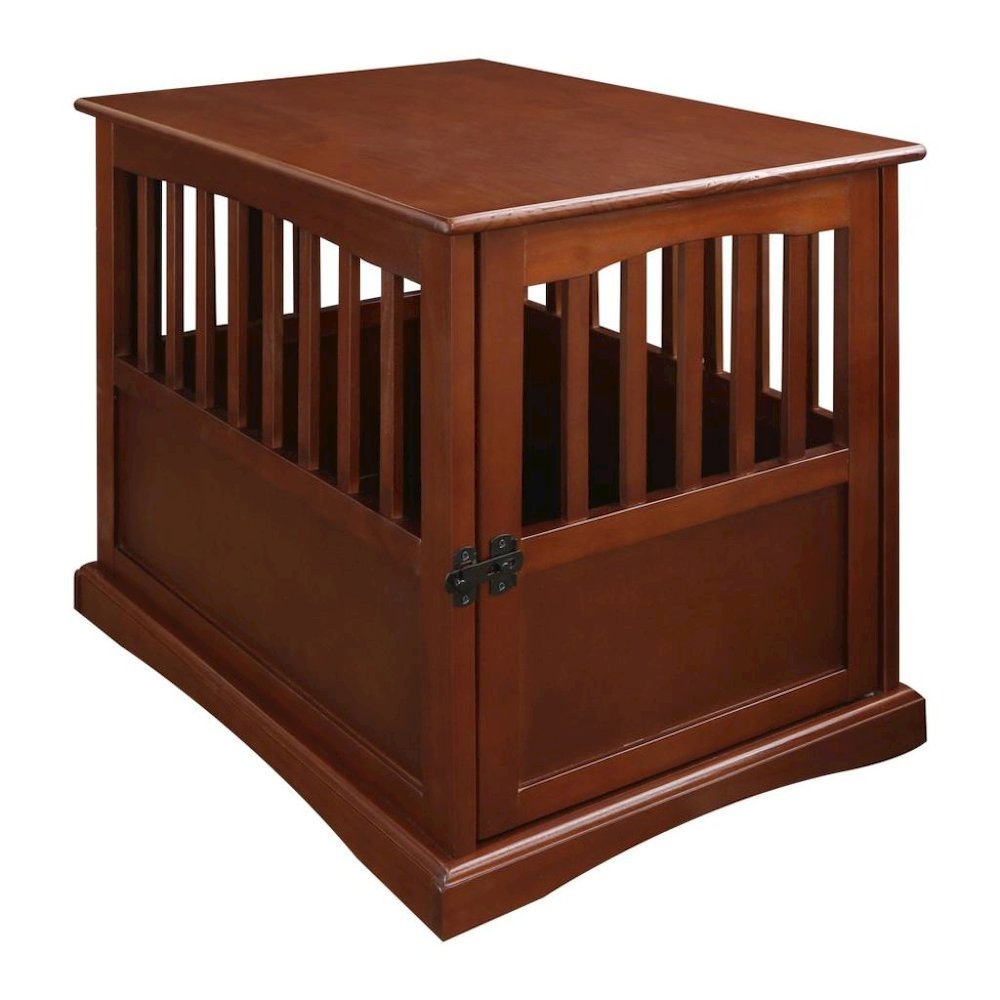 Walnut Dog Kennel Furniture with Gate, Solid Wood Dog Crate End Table. Picture 1