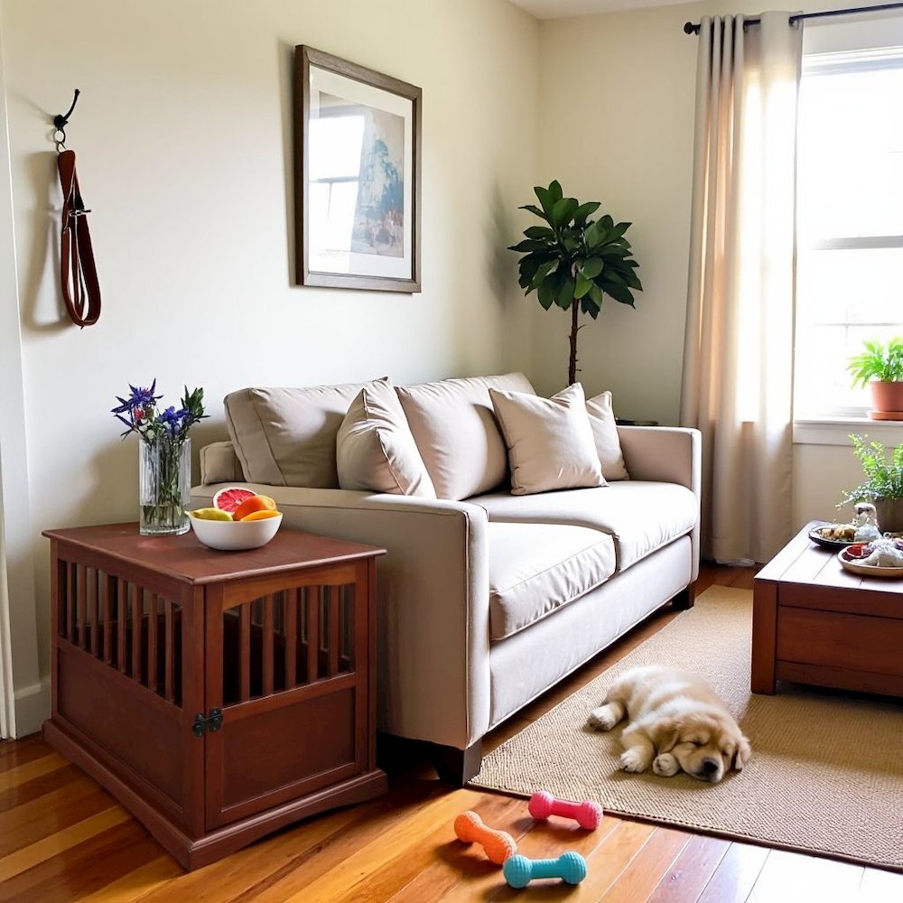 Walnut Dog Kennel Furniture with Gate, Solid Wood Dog Crate End Table. Picture 3