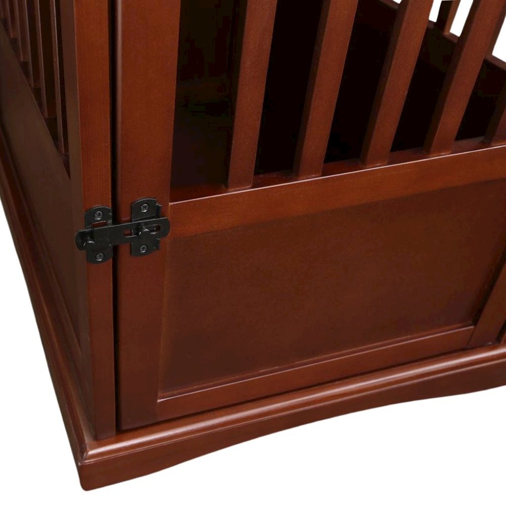 Walnut Dog Kennel Furniture with Gate, Solid Wood Dog Crate End Table. Picture 8