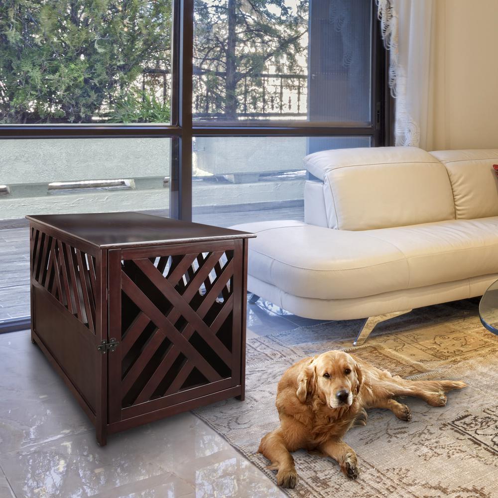 Modern Lattice Wooden Pet Crate End Table - Espresso. Picture 8