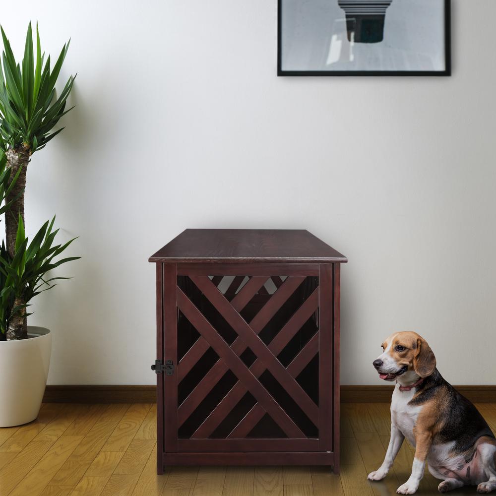 Modern Lattice Wooden Pet Crate End Table - Espresso. Picture 9