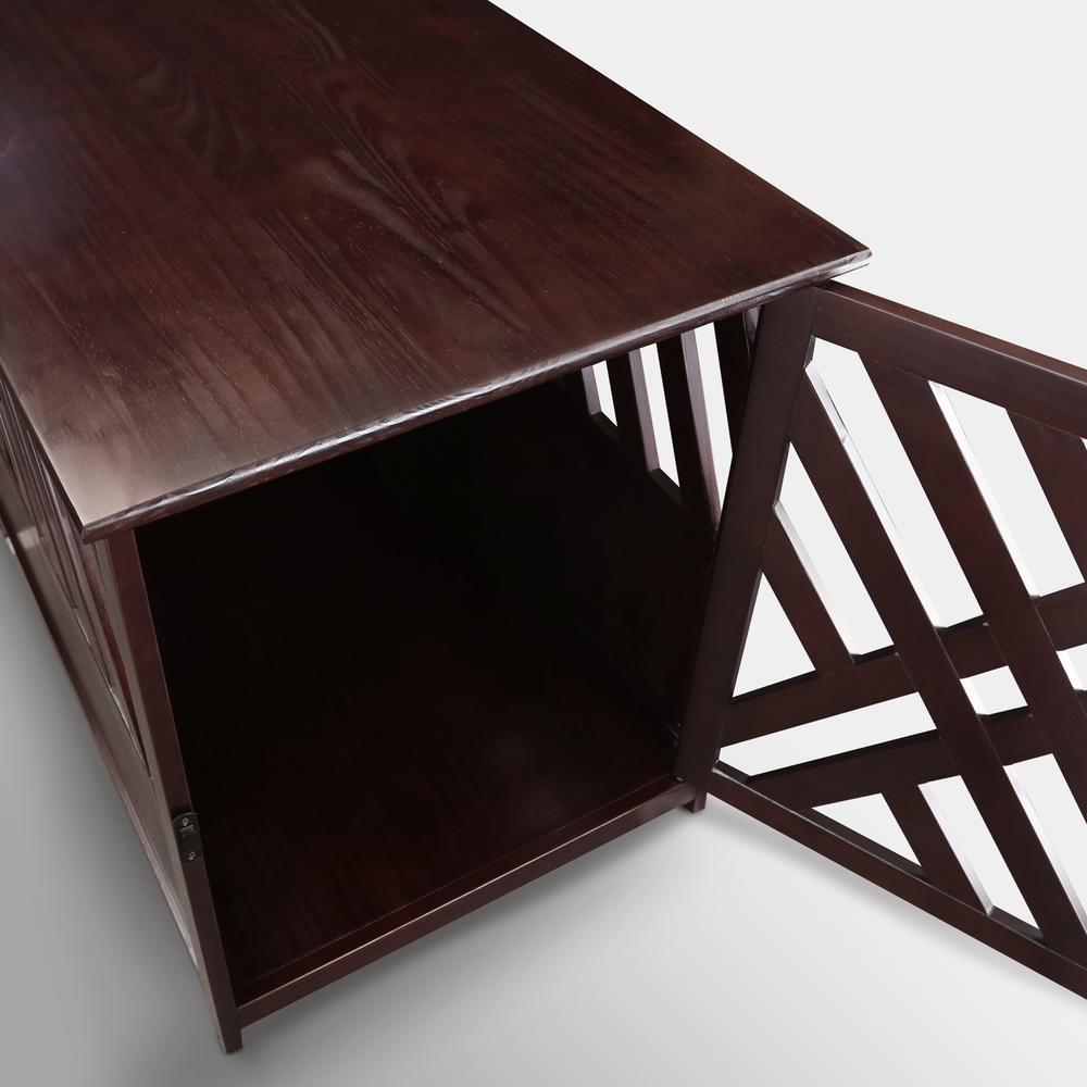 Modern Lattice Wooden Pet Crate End Table - Espresso. Picture 12