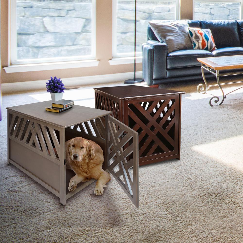Modern Lattice Wooden Pet Crate End Table - Espresso. Picture 13