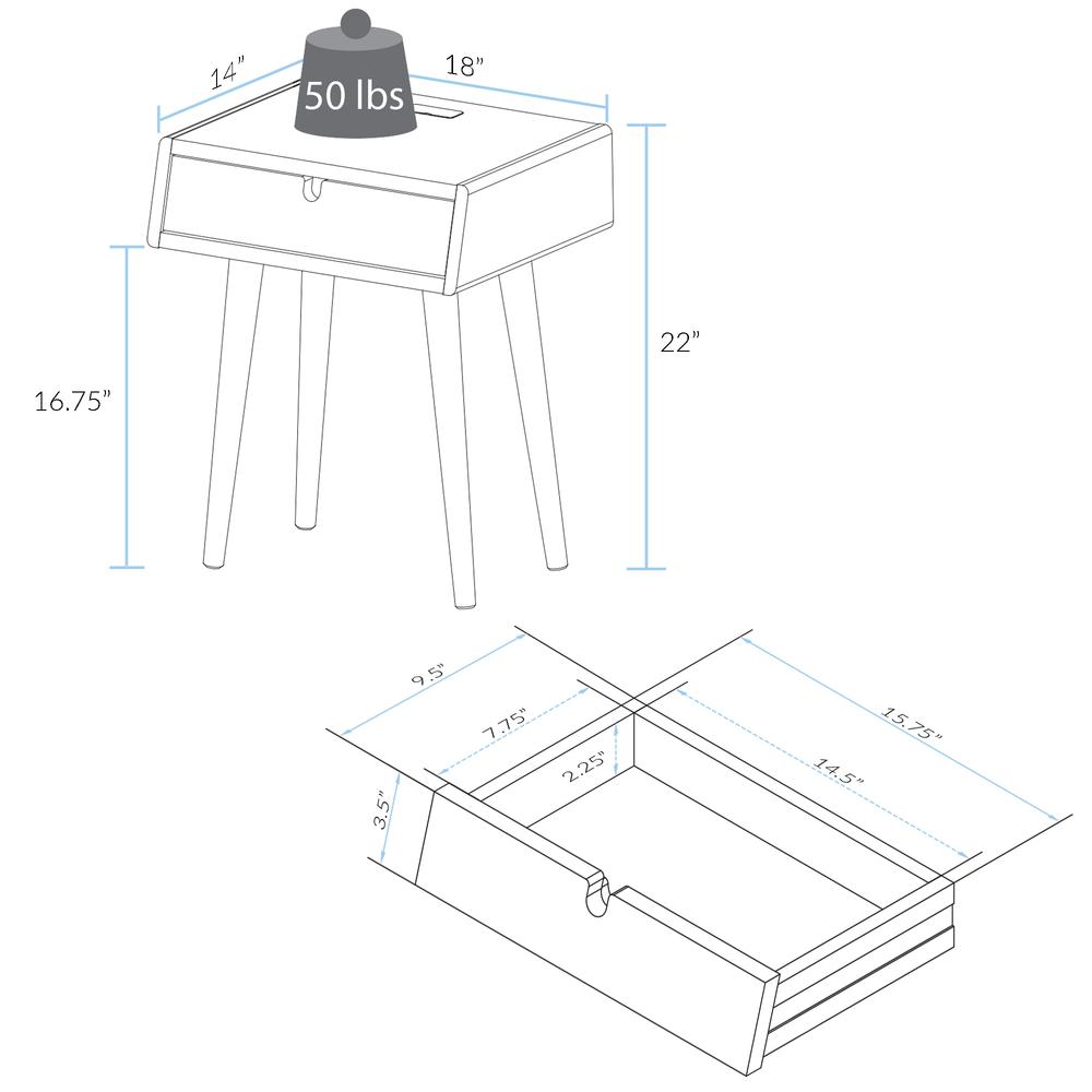 Freedom Nightstand/End Table with USB Ports Made of Solid American Oak. Picture 8