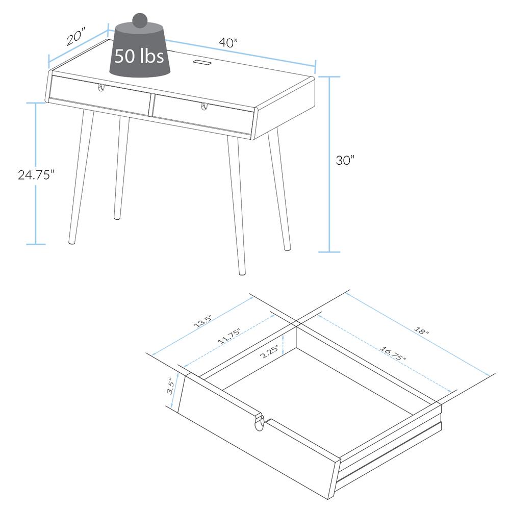 Freedom Desk with USB Ports Made of Solid American Oak. Picture 7