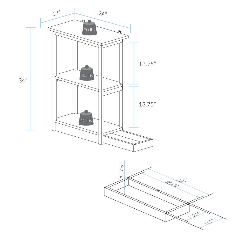 Adams 3-Shelf Bookcase with Concealed Sliding Track, Concealment Furniture. Picture 10