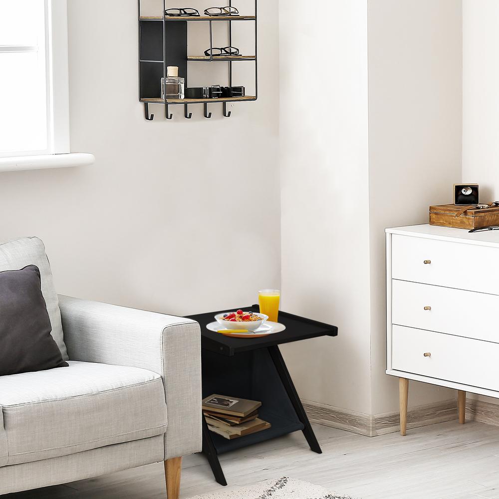 Casual Home Z-Shaped Sofa Side Table with Canvas Storage Basket - Black. Picture 7