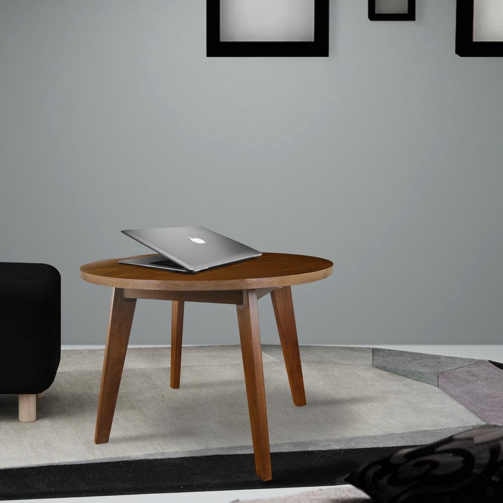 Genuine 24" Round Coffee Table with Solid American Gum - Walnut. Picture 6