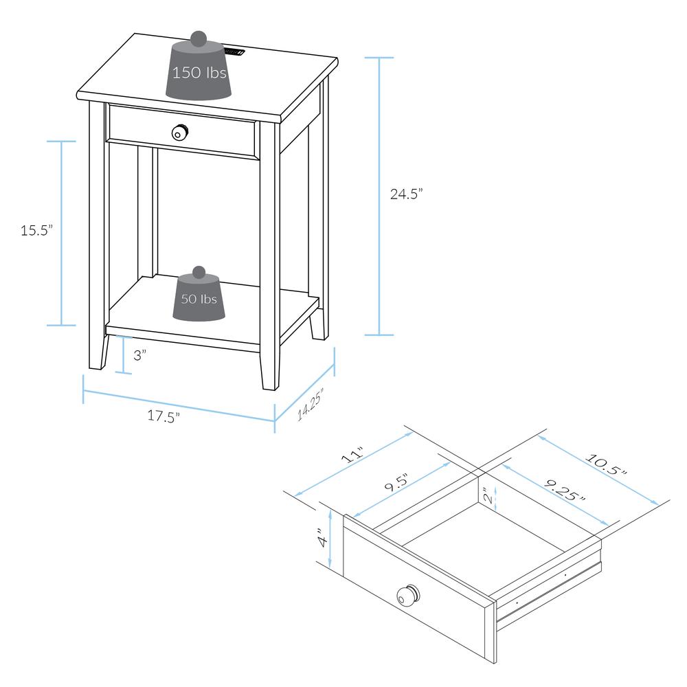 Night Owl Nightstand with USB Port-White. Picture 7