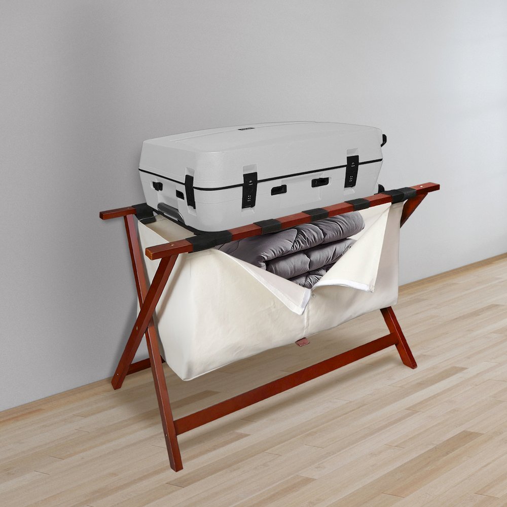 Heavy Duty 34" Extra Wide Luggage Rack with Zippered Laundry Bag- Walnut. Picture 8