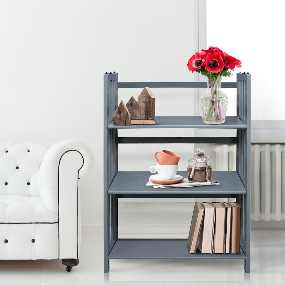 3-Shelf Folding Stackable Bookcase 27.5" Wide, Slate Gray. Picture 7