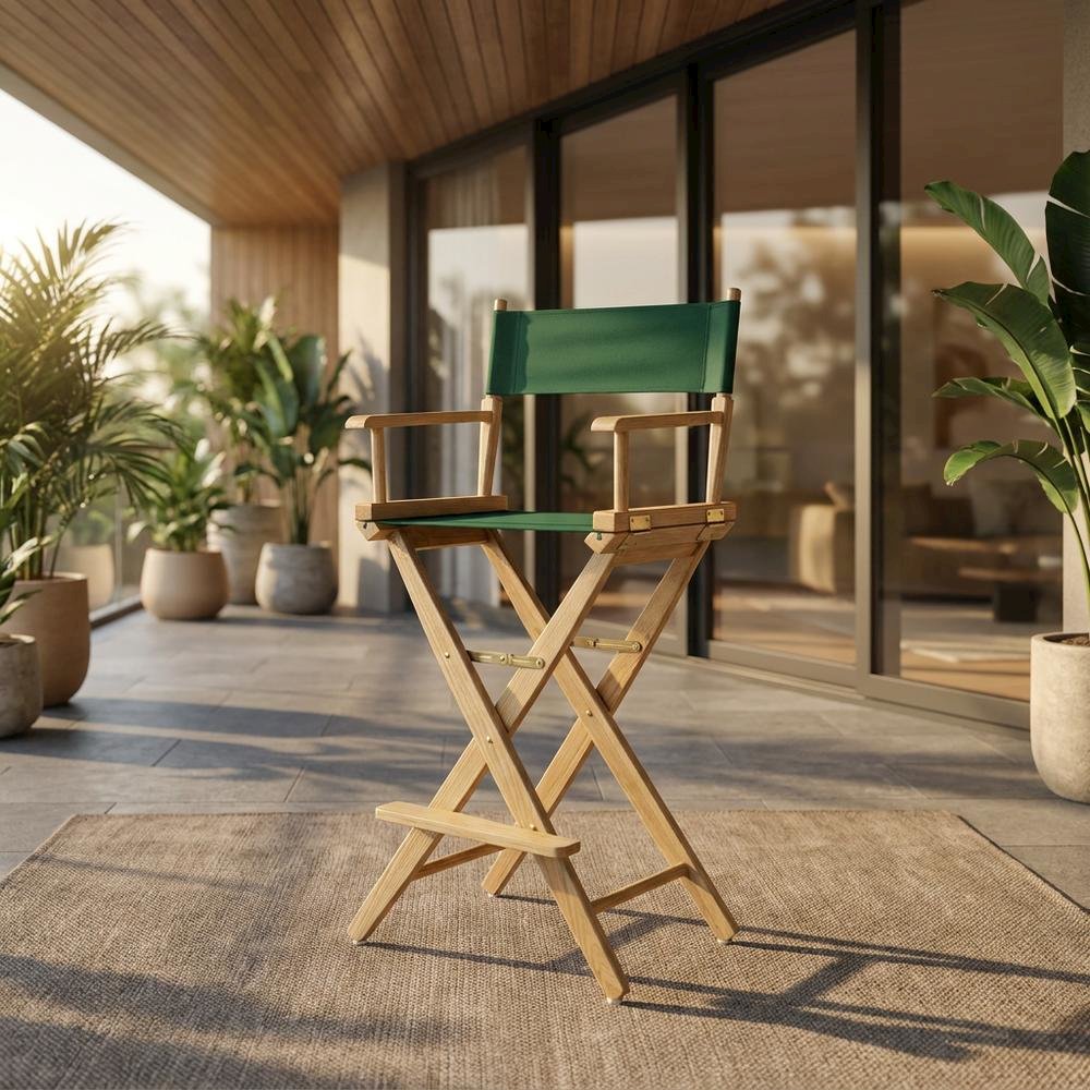 Green Extra-Wide Director's Chair, Natural Frame, 30-Inch Bar Height. Picture 2