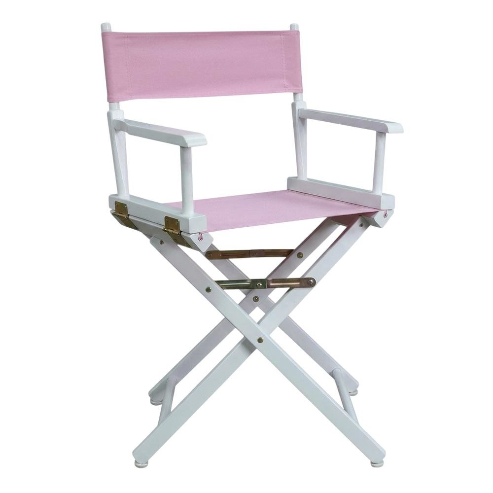 Pink Director's Chair, White Frame, 18-Inch Seat, Folding Accent. Picture 1