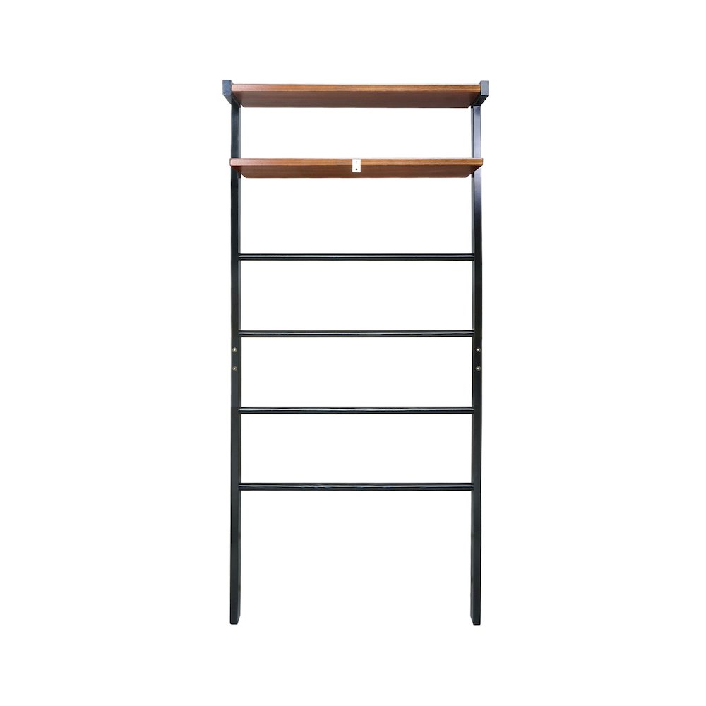 Solid Wood 6-Tier Blanket Ladder with Two Storage Shelves - Black/Sweet Oak. Picture 4