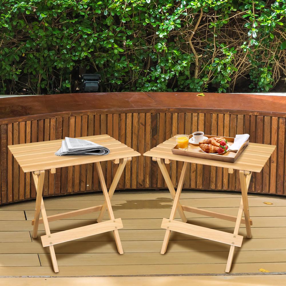 Portable Solid Wood Folding Side Table 2-Piece Set - Natural. Picture 10