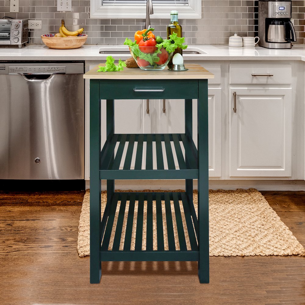 Sunrise Kitchen Island with Solid Wood Top, Hunter Green. Picture 11