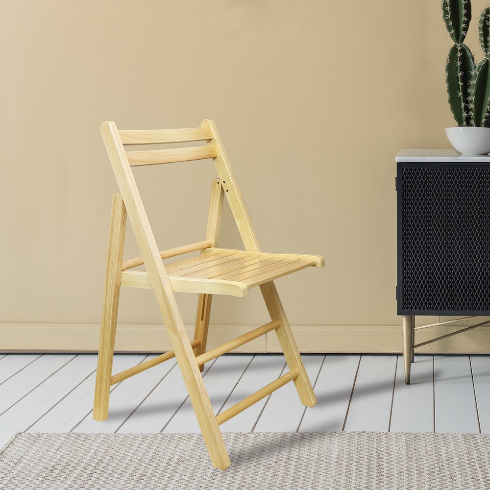 Casual Home Wooden Folding Chairs 2-Pcs Set - Natural. Picture 2