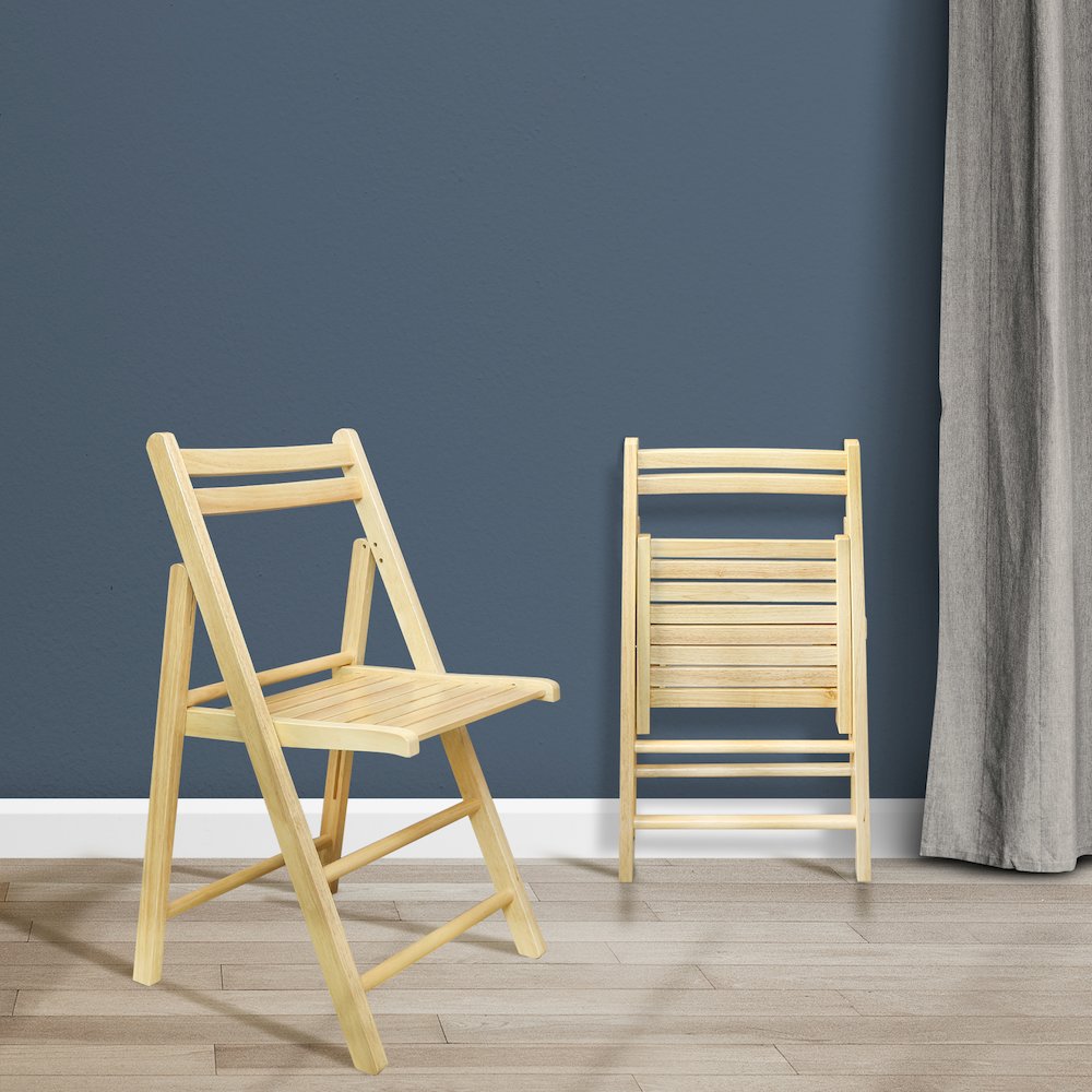 Casual Home Wooden Folding Chairs 2-Pcs Set - Natural. Picture 7