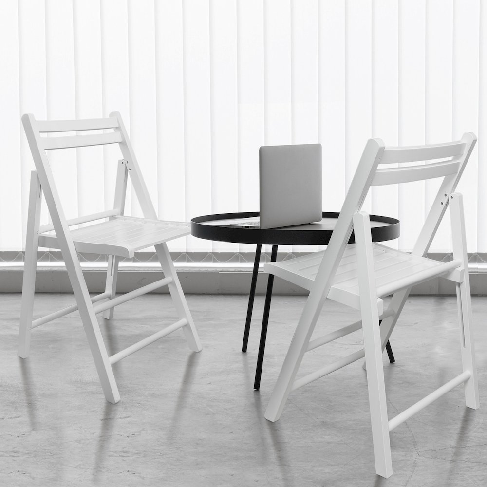Casual Home Wooden Folding Chairs 2-Pcs Set - White. Picture 13