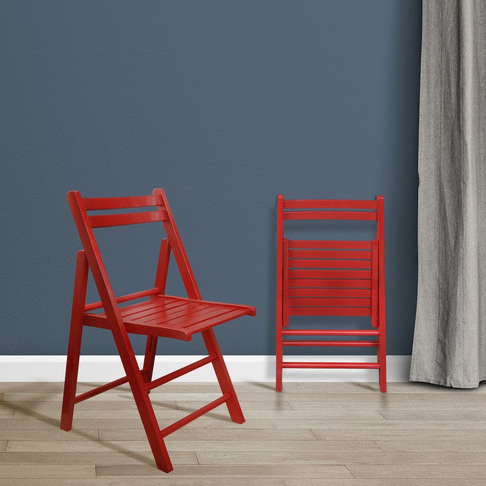 Casual Home Wooden Folding Chairs 2-Pcs Set - Red. Picture 6