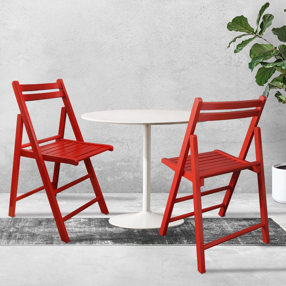 Casual Home Wooden Folding Chairs 2-Pcs Set - Red. Picture 8
