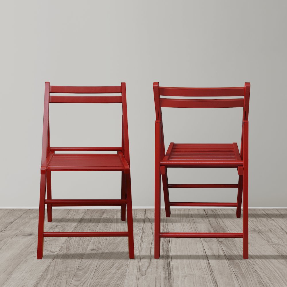 Casual Home Wooden Folding Chairs 2-Pcs Set - Red. Picture 9