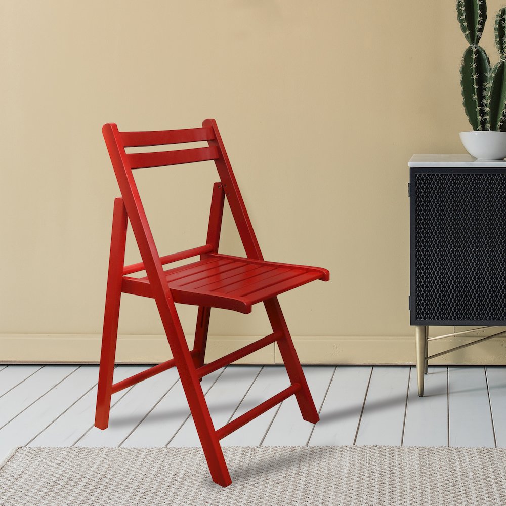 Casual Home Wooden Folding Chairs 2-Pcs Set - Red. Picture 2