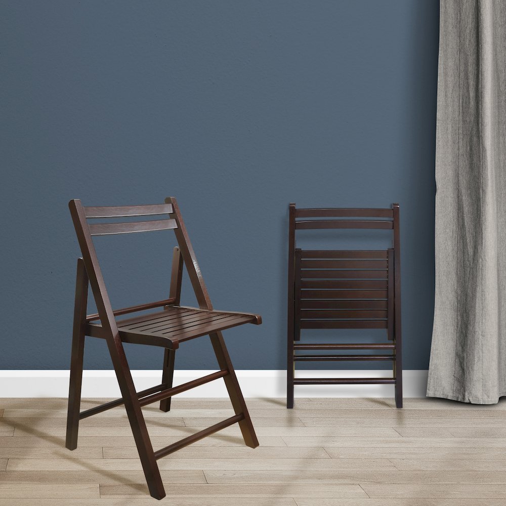 Casual Home Wooden Folding Chairs 2-Pcs Set - Espresso. Picture 6