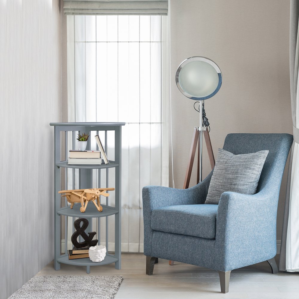 Casual Home Mission 4-Shelf Corner Folding Bookcase, Slate Gray. Picture 2