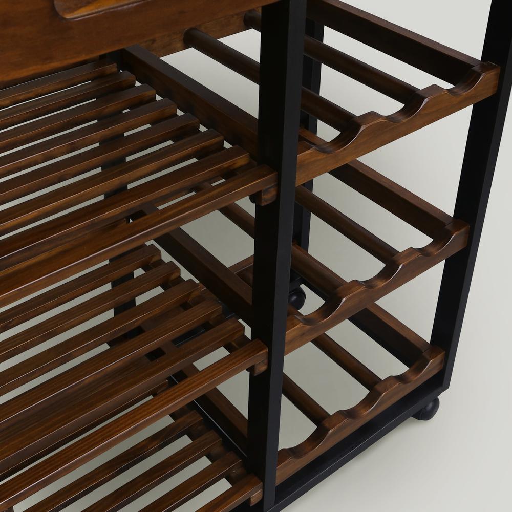 Solid Wood 28" Wide Rolling Kitchen Island Trolley with Wine Rack and Drawer. Picture 11