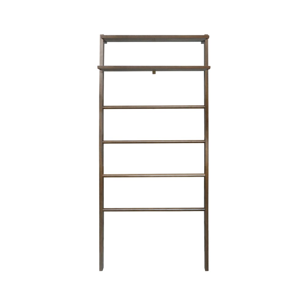Solid Wood 6-Tier Blanket Ladder with Two Storage Shelves - Walnut. Picture 1