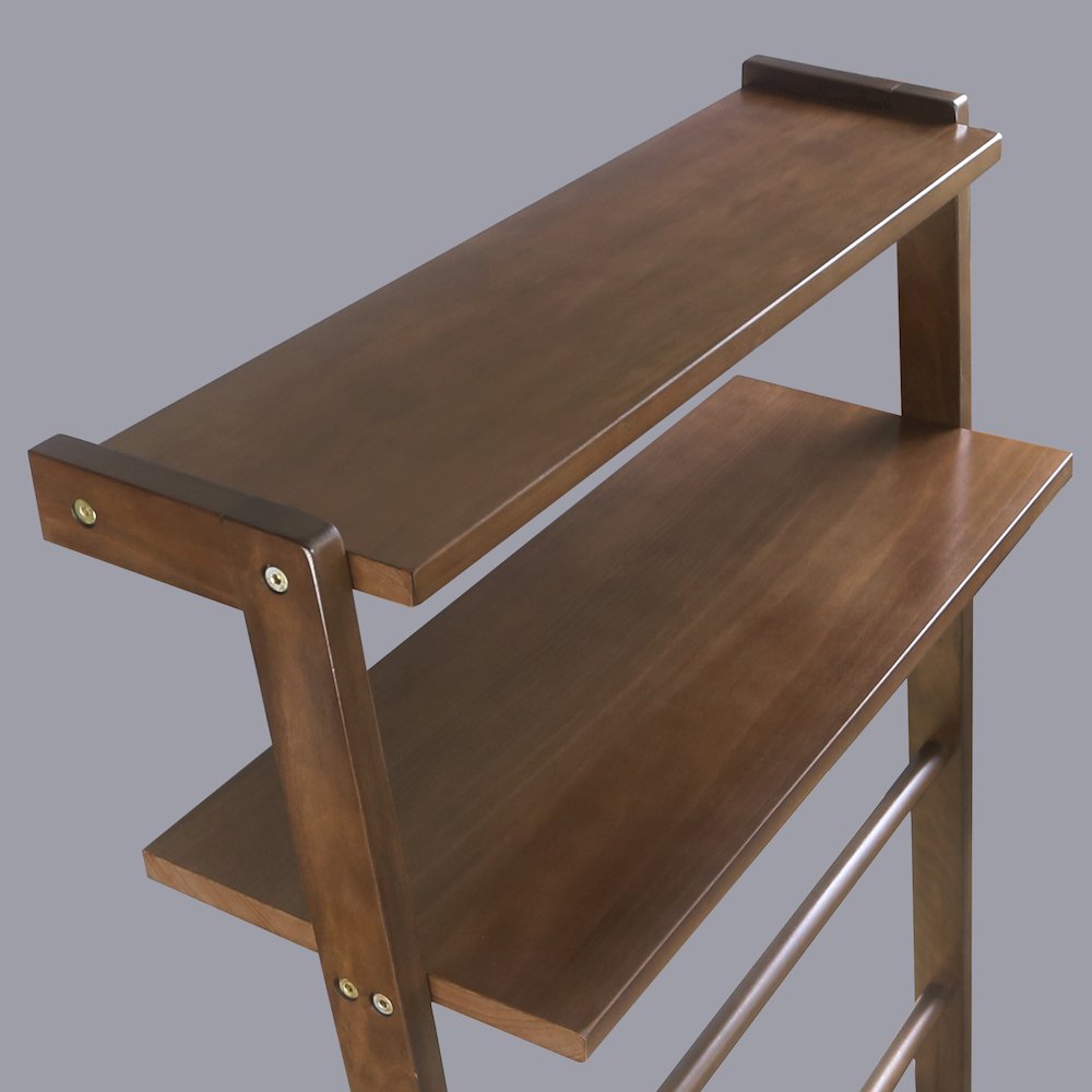 Solid Wood 6-Tier Blanket Ladder with Two Storage Shelves - Walnut. Picture 11