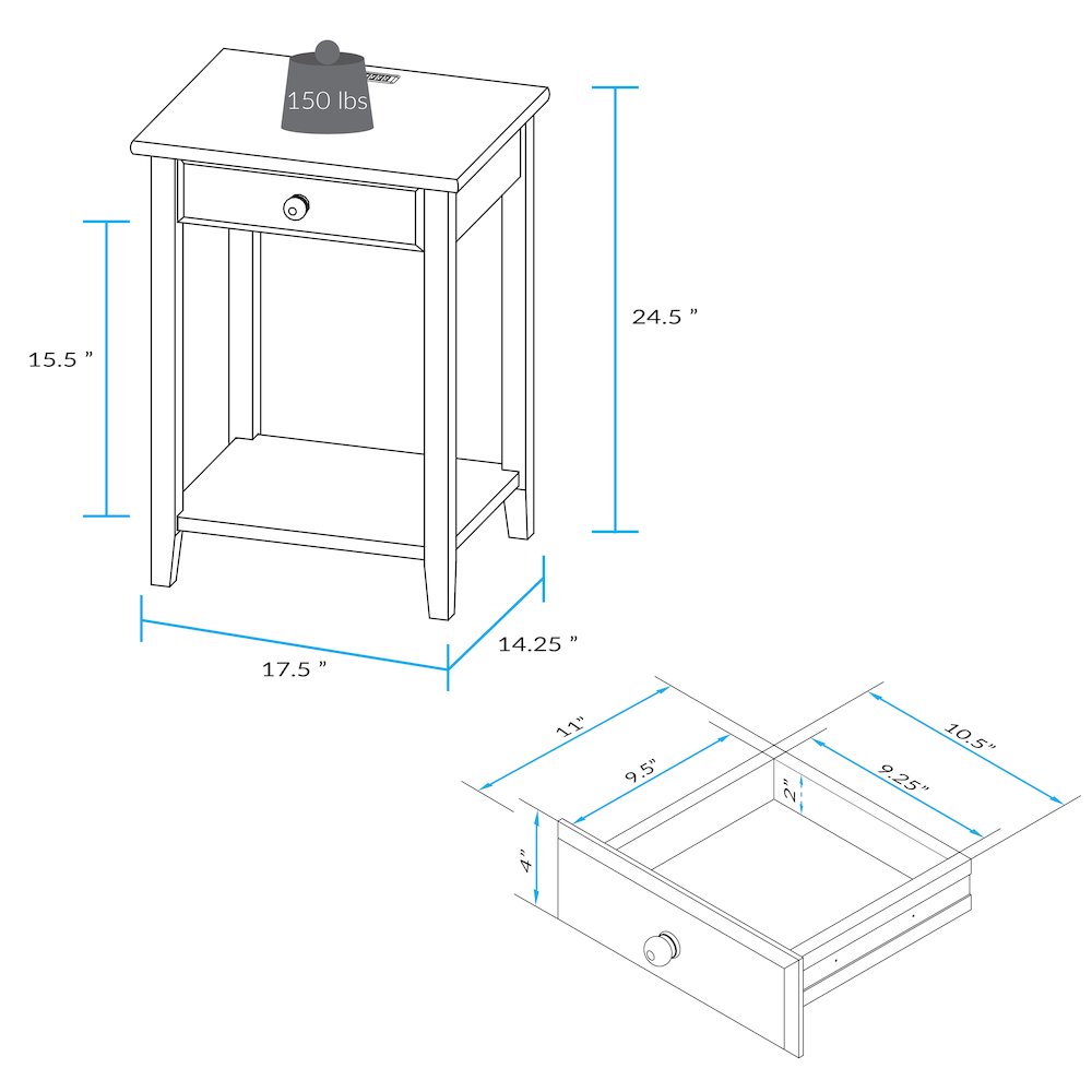 Night Owl Nightstand with USB Port - Natural White. Picture 6
