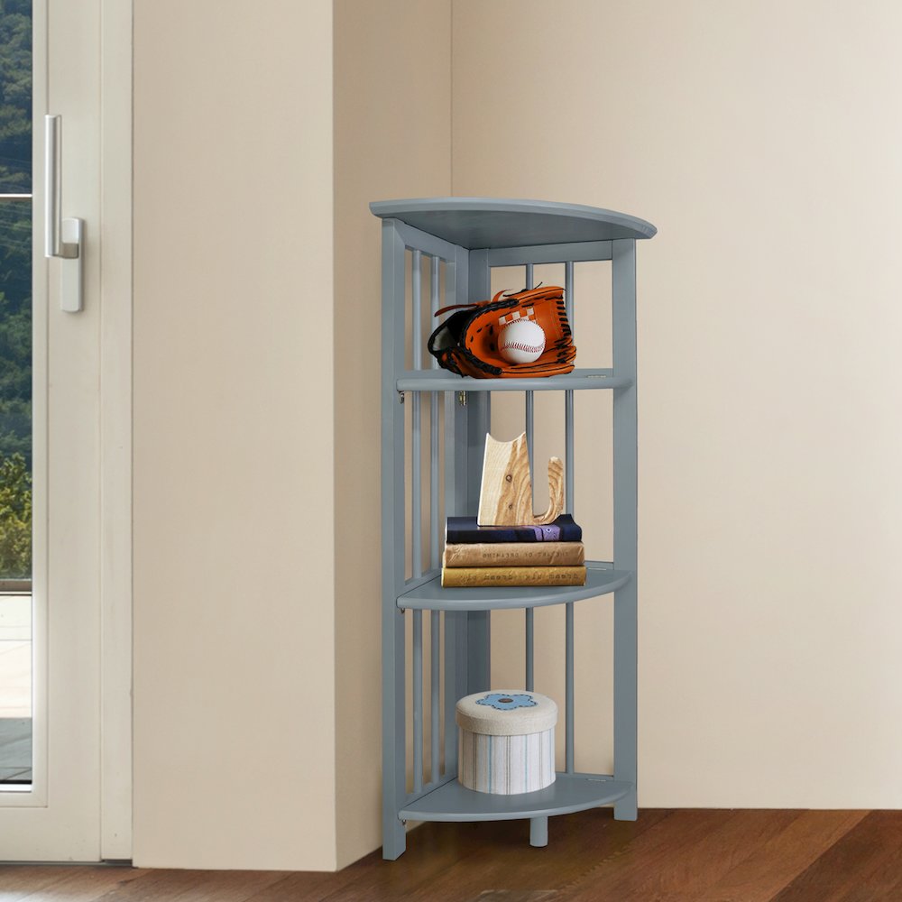 Casual Home Mission 4-Shelf Corner Folding Bookcase, Slate Gray. Picture 4