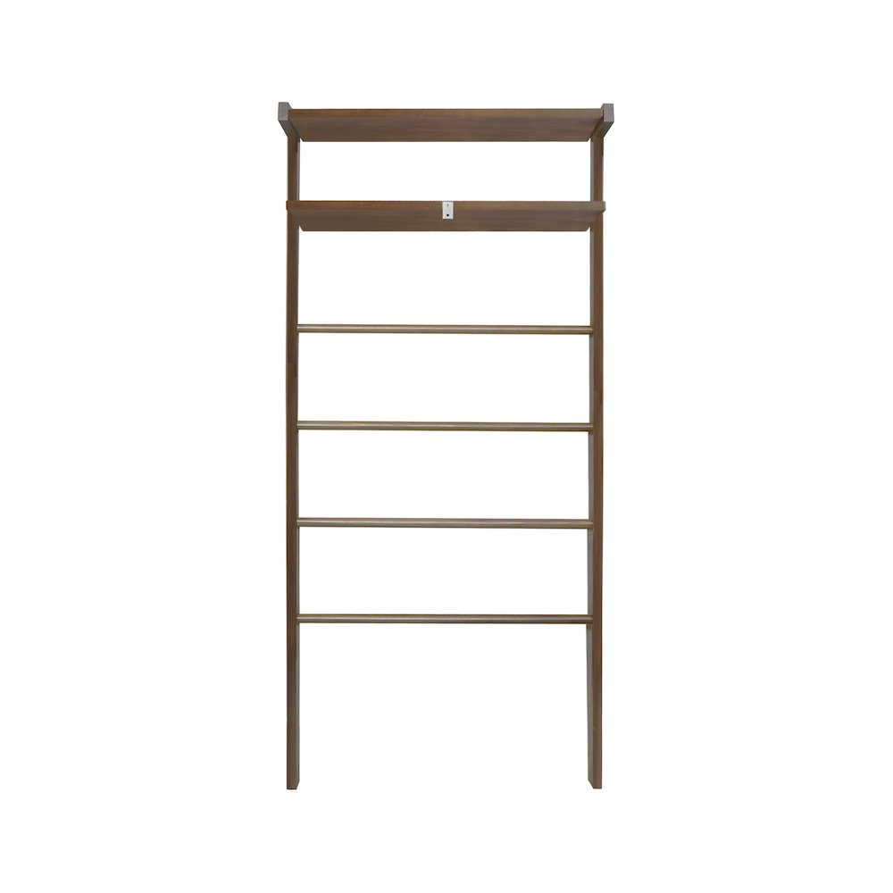 Solid Wood 6-Tier Blanket Ladder with Two Storage Shelves - Walnut. Picture 4