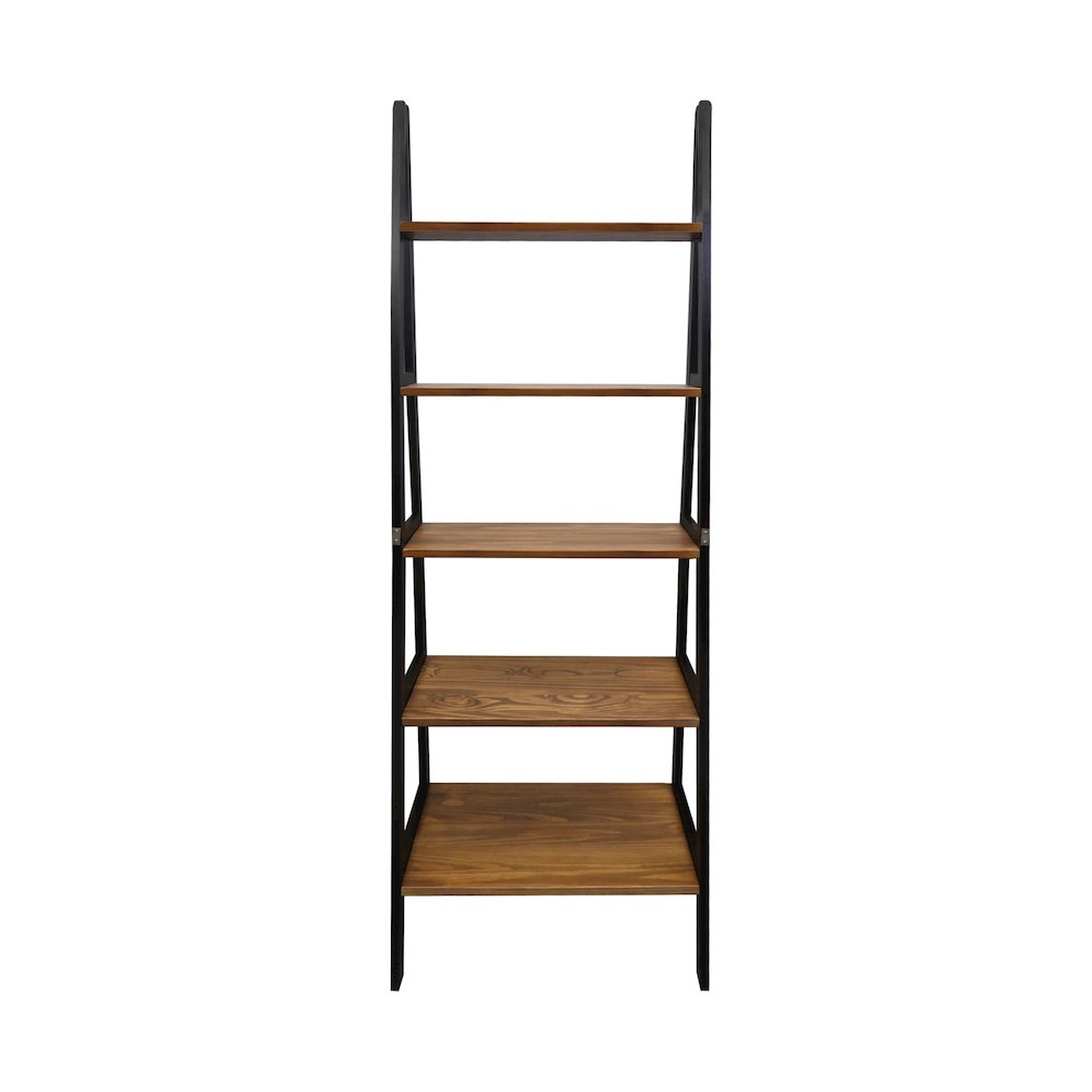 5-Shelf Ladder Bookcase - Rustic Brown/Black. Picture 3