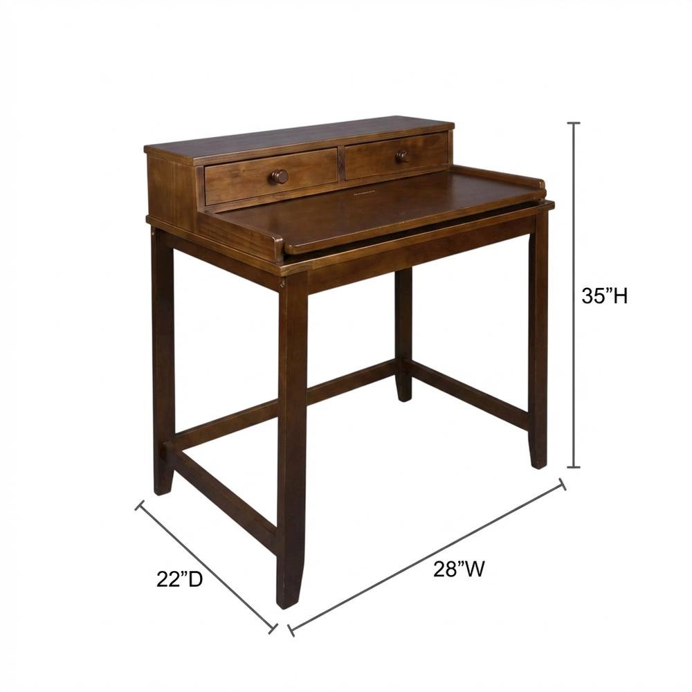 Mid Century Modern Wooden Computer Desk with Drawers and Hidden Compartment. Picture 7