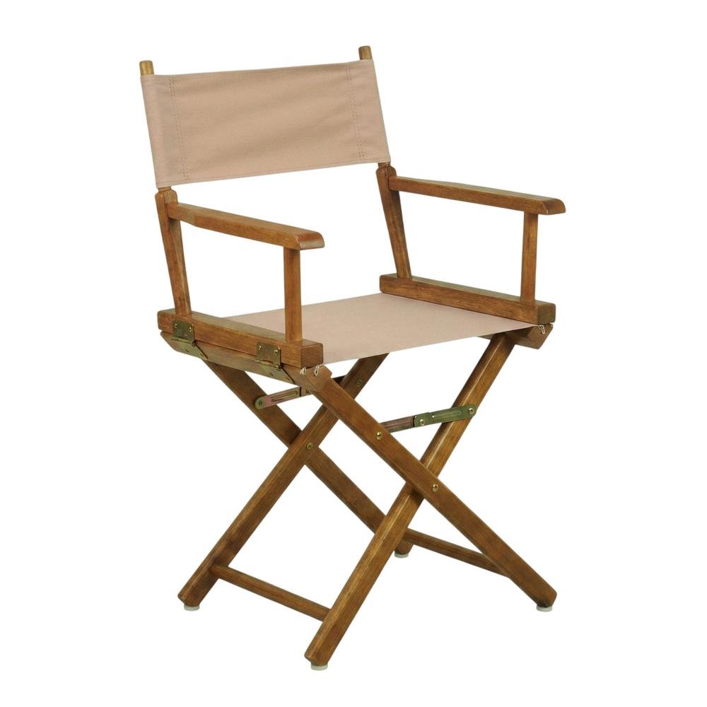 Tan Director's Chair, Honey Oak Frame, 18-Inch Seat, Folding. Picture 1