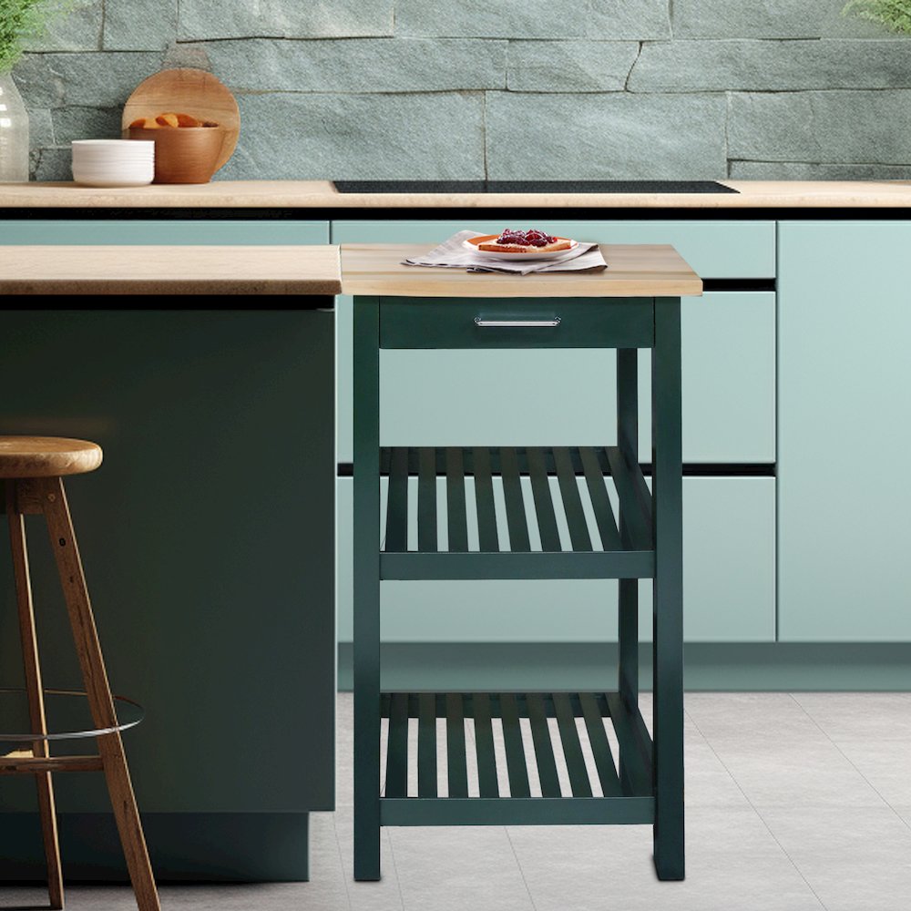 Sunrise Kitchen Island with Solid Wood Top, Hunter Green. Picture 9