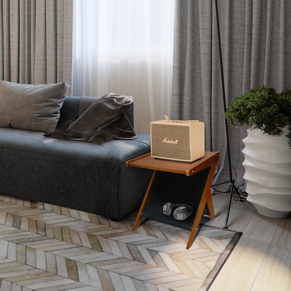 Casual Home Z-Shaped Sofa Side Table with Canvas Storage Basket - Chestnut. Picture 7