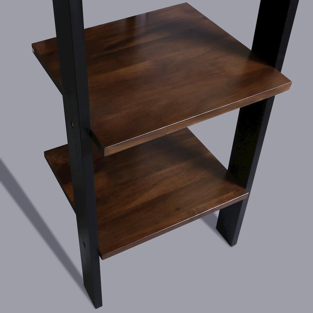 5-Tier Leaning Ladder Bookcase with Solid American Gum Shelves - Black/Walnut. Picture 12