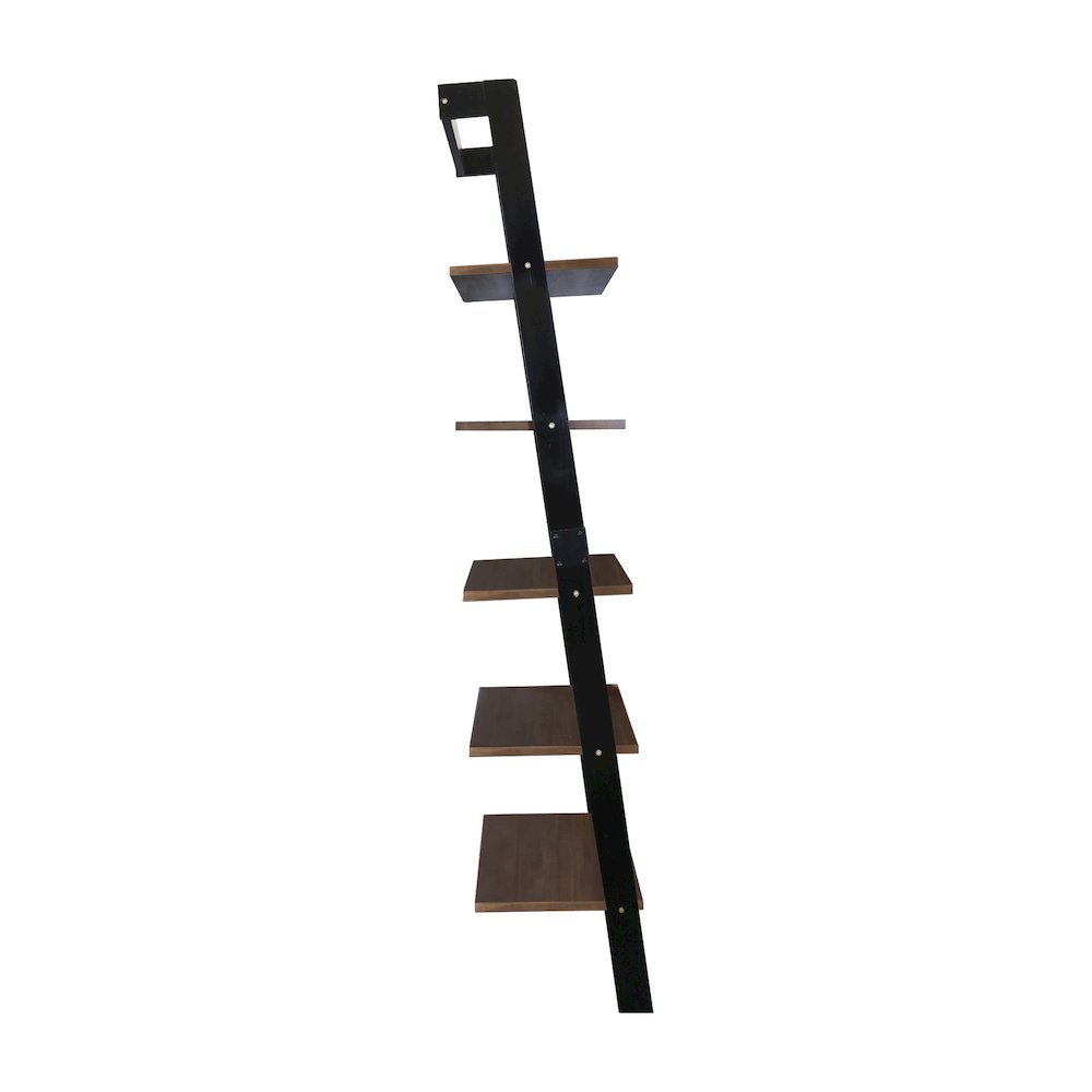 5-Tier Leaning Ladder Bookcase with Solid American Gum Shelves - Black/Walnut. Picture 2
