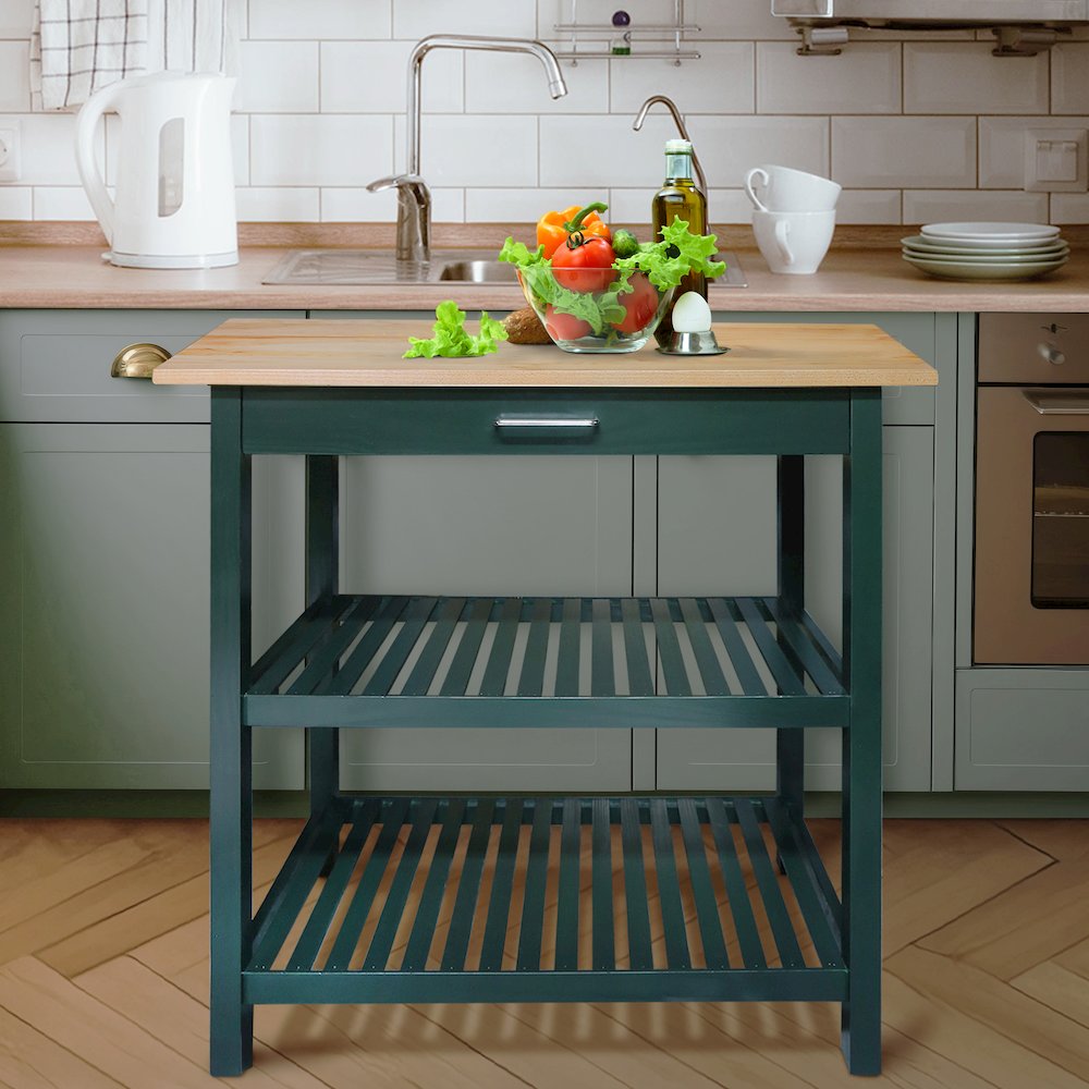 Kitchen Island with Solid American Hardwood Top, Hunter Green. Picture 9